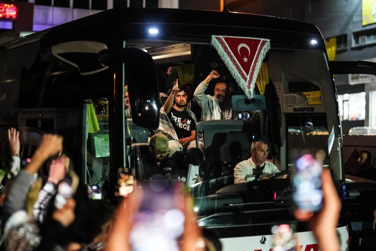 Members of the Global Sumud Flotilla are taken to the Istanbul Council of Forensic Medicine for medical examinations after arriving at Istanbul Airport on May 21, 2026. (AA Photo)