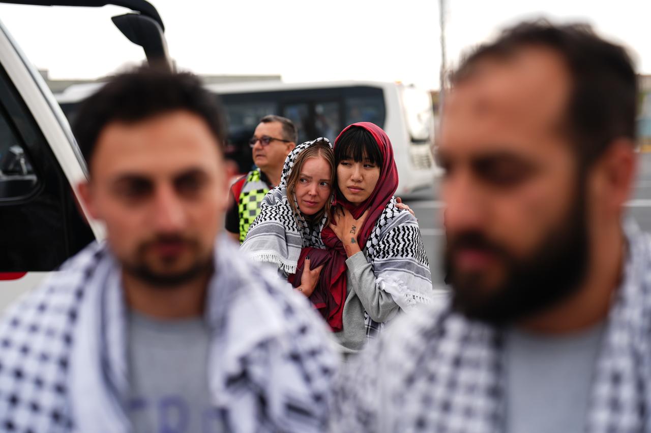 Members of the Global Sumud Flotilla are taken to the Istanbul Council of Forensic Medicine for medical examinations after arriving at Istanbul Airport on May 21, 2026. (AA Photo)