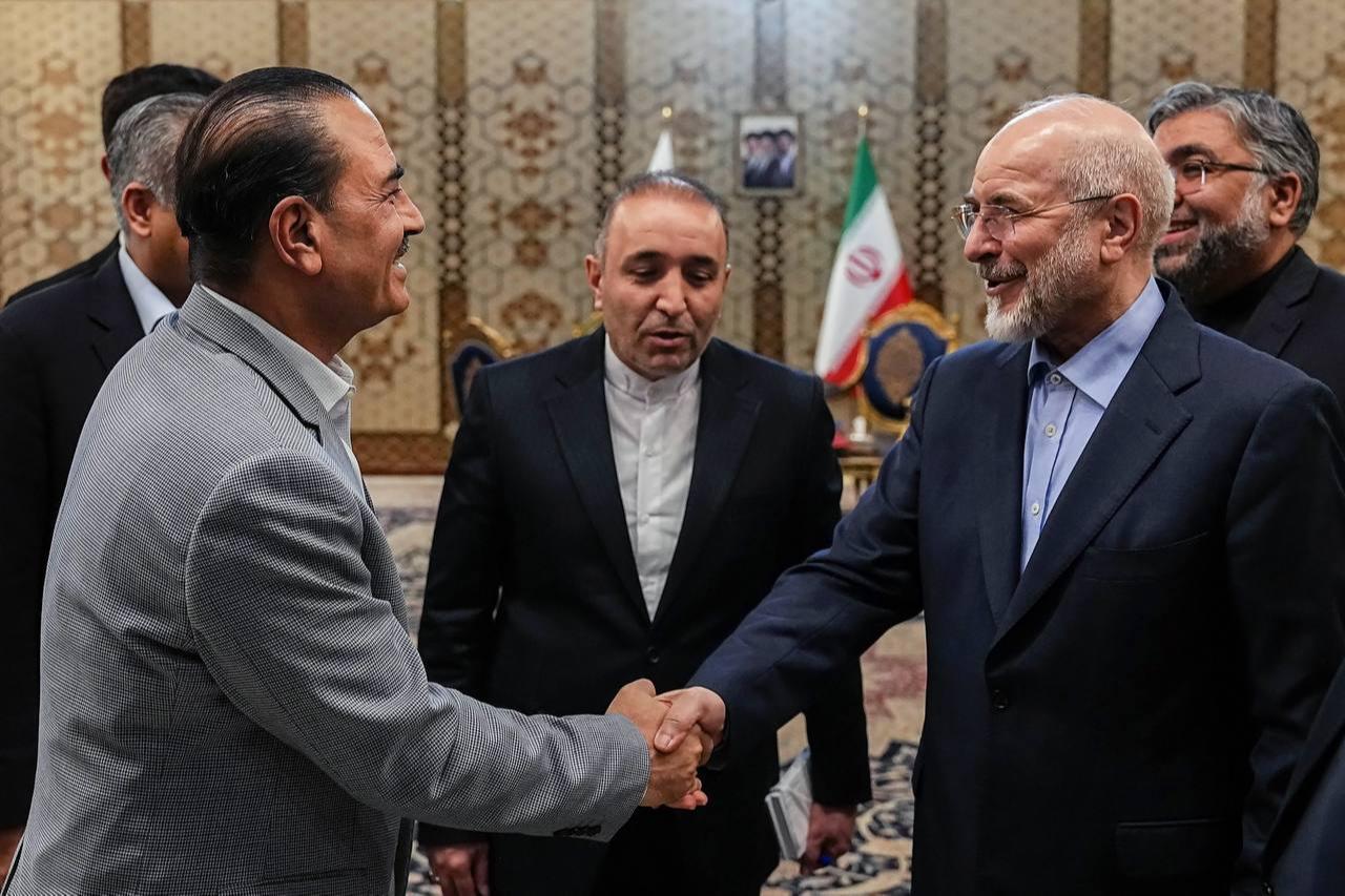 Pakistan's Chief of Army Staff Asim Munir (L) meets with Iranian Parliament Speaker Mohammad Bagher Ghalibaf (R), on May 23, 2026. (Photo via Iranian Parliament Speaker Office/HO)