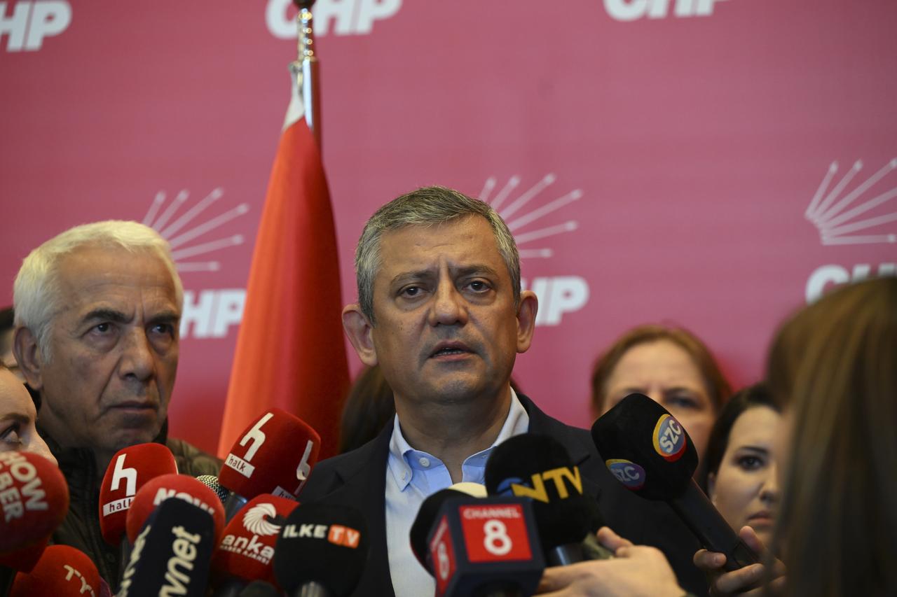 Ozgur Ozel, who was temporarily suspended from his position as CHP Chairman by the court, speaking to the press in Ankara, Türkiye, May, 23, 2026. (AA Photo)