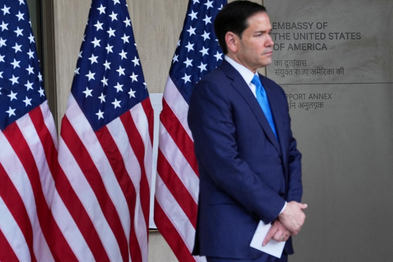 US Secretary of State Marco Rubio looks on before his address during a dedication ceremony for an annex building at the US embassy in New Delhi, India, May 23, 2026. (AFP Photo)