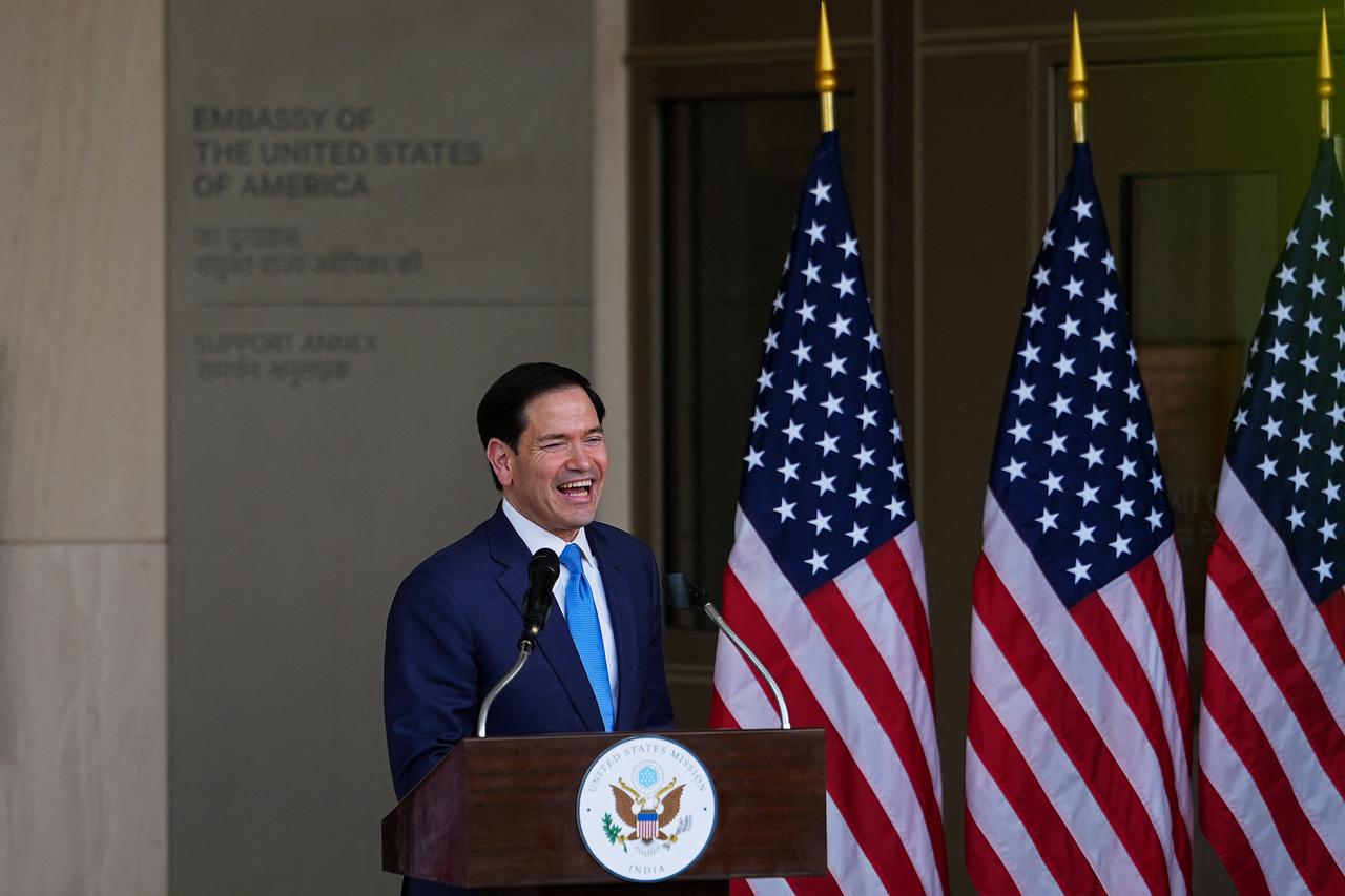 US Secretary of State Marco Rubio addresses a dedication ceremony for an annex building at the US embassy in New Delhi, India, May 23, 2026. (AFP Photo)