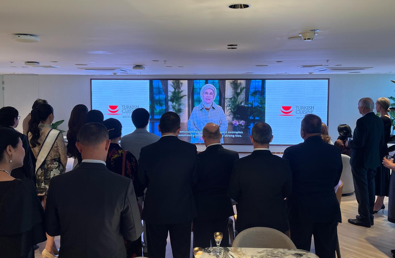 A video message from First Lady of Türkiye Emine Erdogan was presented during the reception in Bangkok, Thailand, May 22, 2026. (IHA Photo)