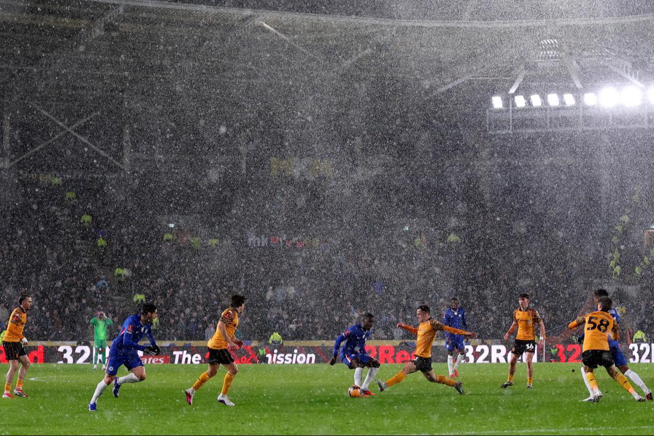 Hull City players in action during the Emirates FA Cup fourth-round match against Chelsea at MKM Stadium in Hull, UK, date and time undisclosed. (AFP Photo)
