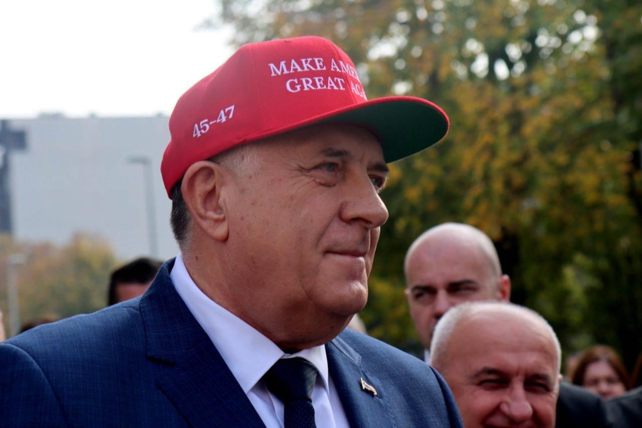 Then-Republika Srpska entity leader Milorad Dodik seen wearing a Trump MAGA cap in Banja Luka, Bosnia and Herzegovina, Nov. 6, 2024. (Photo via X/@MiloradDodik)