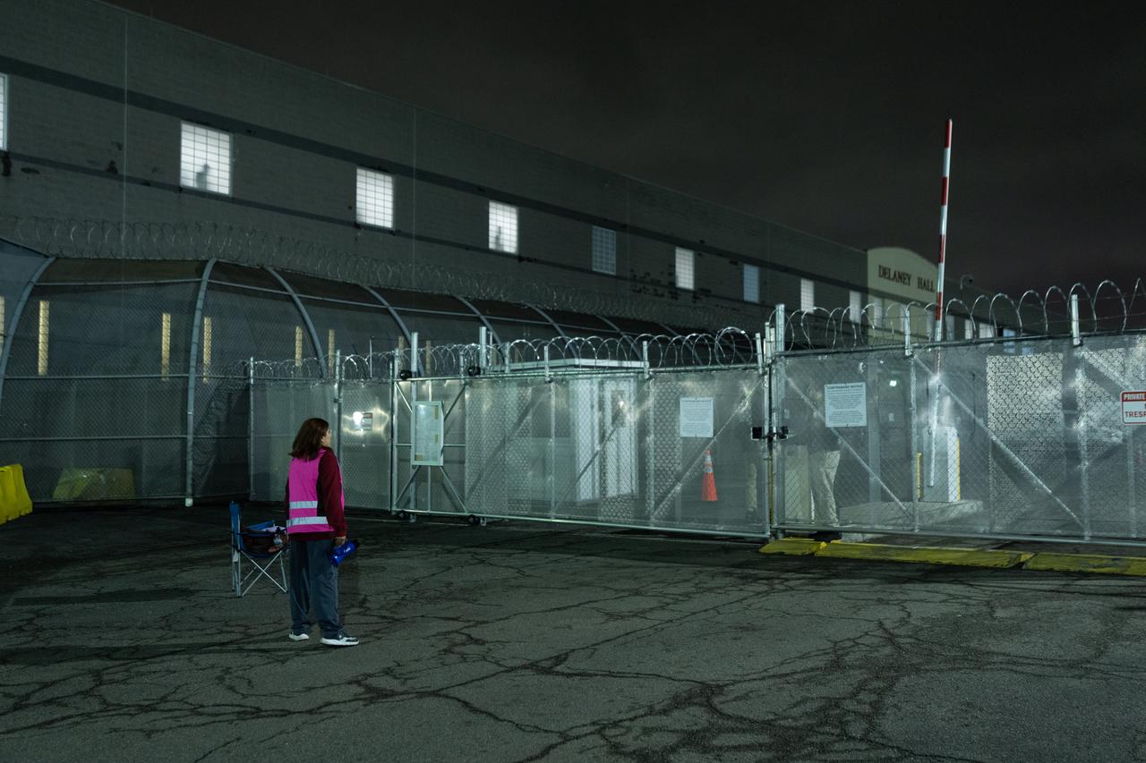 Pregnant Gabriela Soto outside the gates of Delaney Hall Detention Center in Newark, New Jersey, May 24, 2026. (AA Photo)