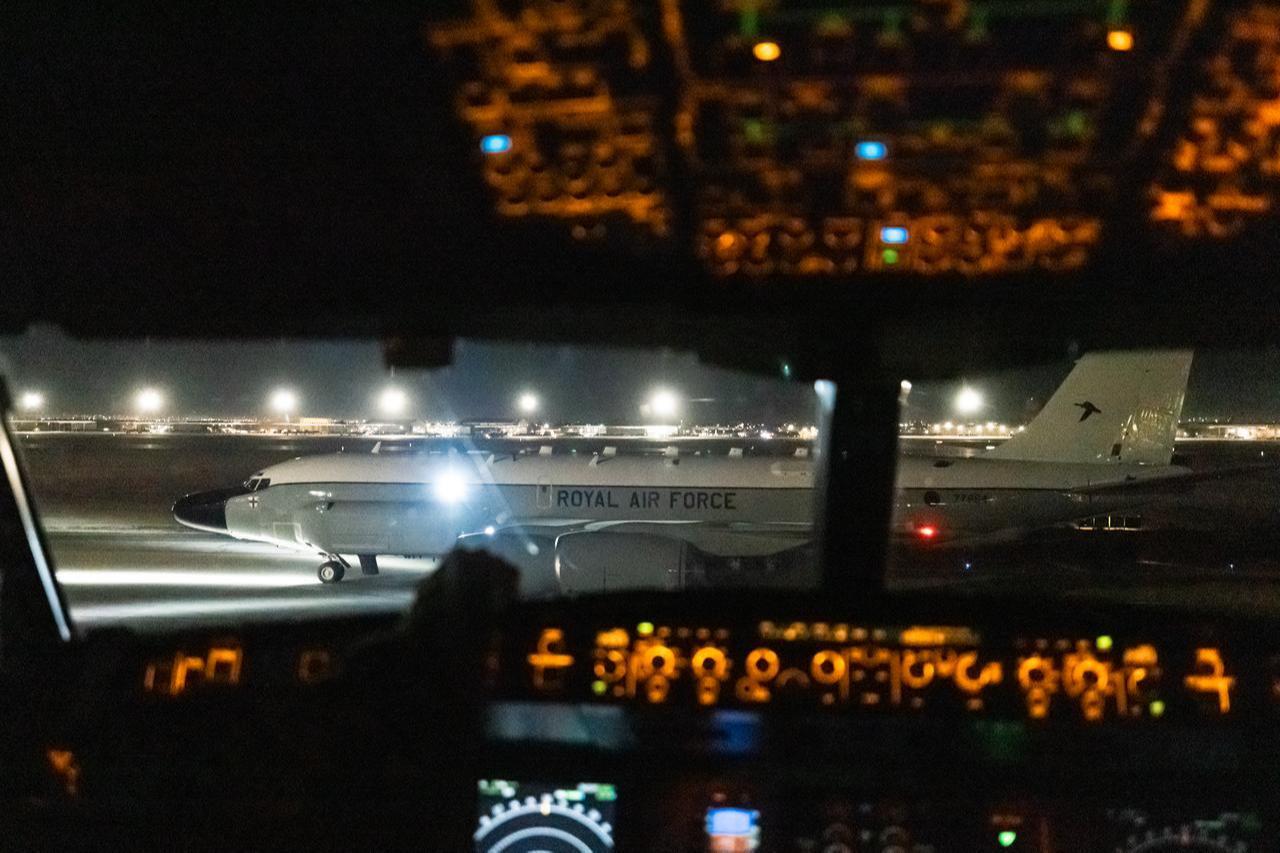 Image taken from a Voyager A330, of a Boeing RC-135W Rivet Joint at Nellis Air Force Base during a night sortie on the 10th Feb 2026, as part of Exercise Red Flag 26-1. (UK MOD © Crown copyright 2026)
