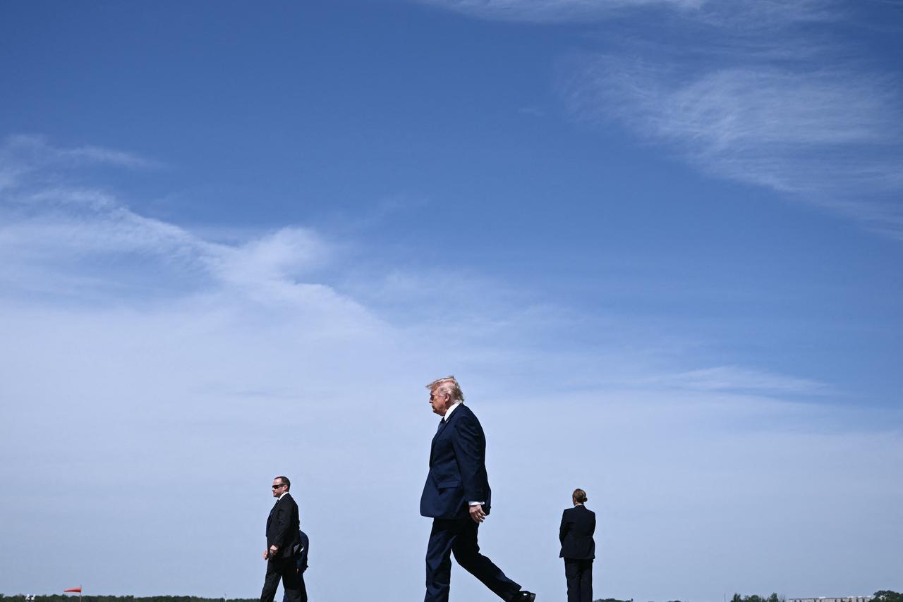 US President Donald Trump walks as he arrives at Morristown Airport in New Jersey, on May 22, 2026. (AFP Photo)