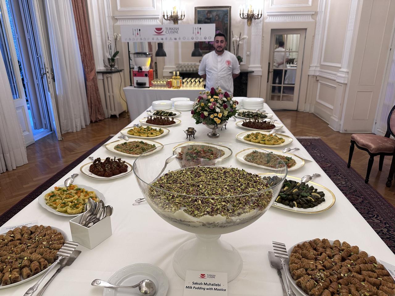 Traditional Turkish desserts and dishes are displayed during Turkish Cuisine Week in Athens, Greece, May 25, 2026. (AA Photo)