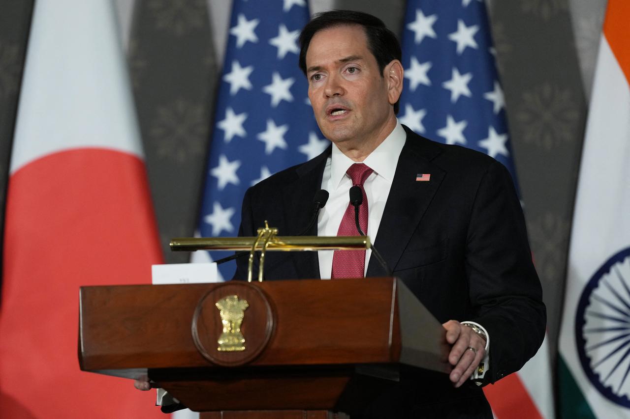 US Secretary of State Marco Rubio addresses a press conference after the Quad Foreign Ministers meeting at the Hyderabad House in New Delhi on May 26, 2026. (AFP Photo)