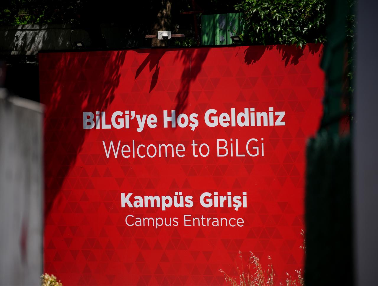 A welcome sign is seen at the entrance of Istanbul Bilgi University’s campus in Istanbul, Türkiye, May 25, 2026. (AA Photo)