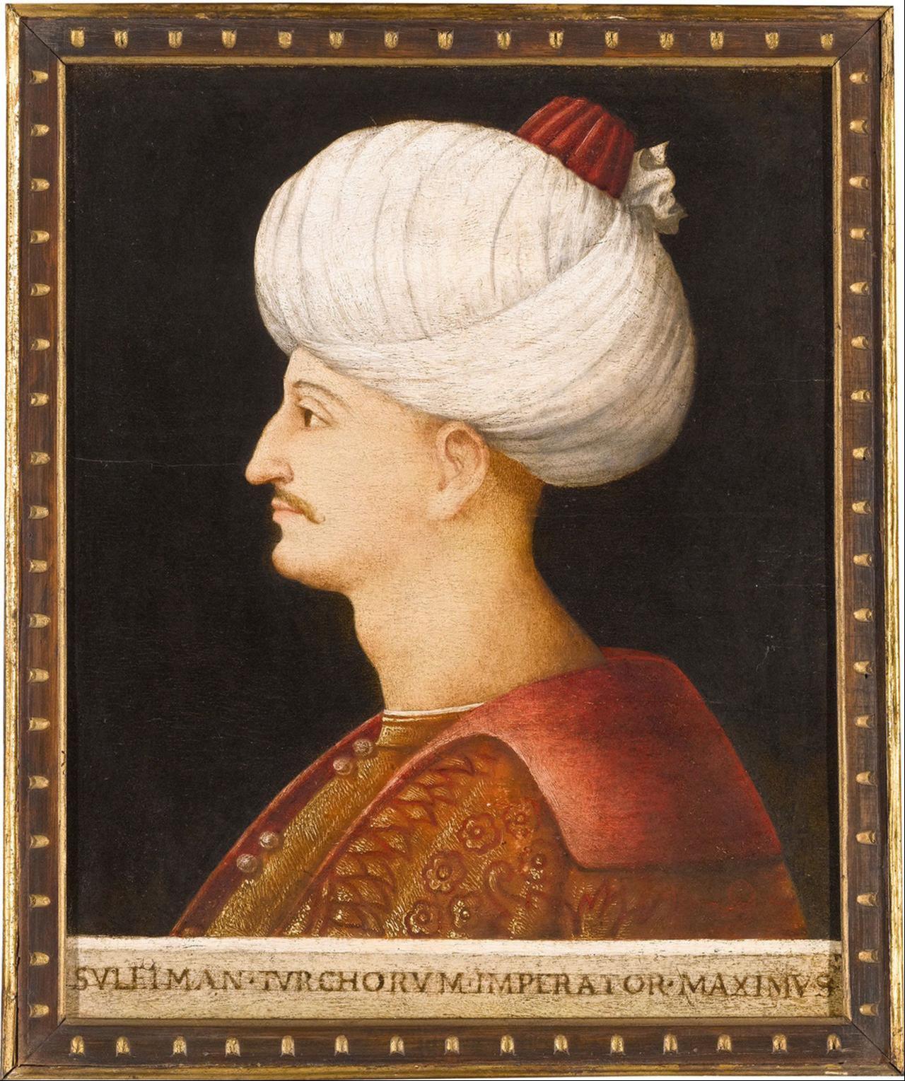 Portrait of Suleiman the Magnificent by a follower of Gentile Bellini, Italy, probably Venice, circa 1520. (Photo via Wikimedia)