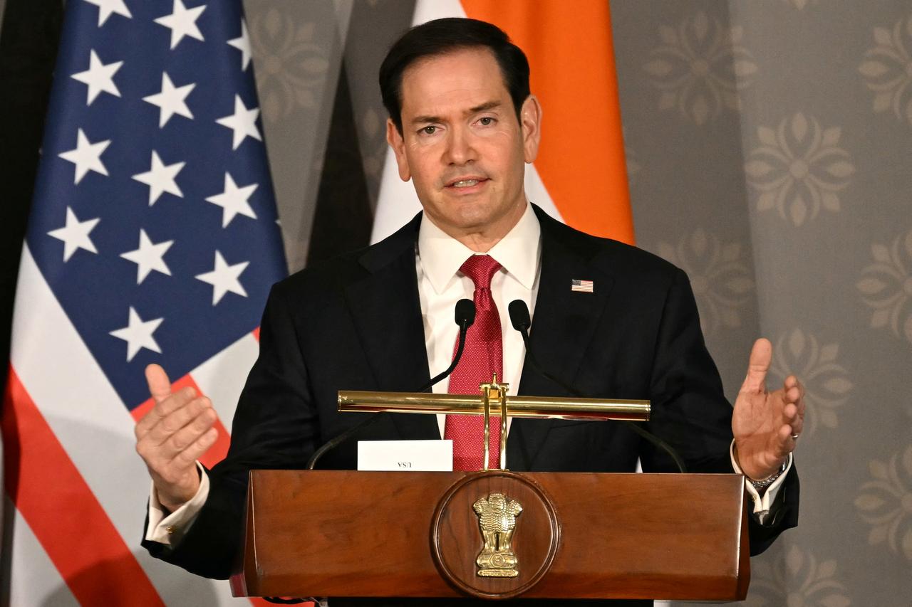 US Secretary of State Marco Rubio addresses a joint press conference following the Quad Foreign Ministers meeting at the Hyderabad House in New Delhi, India, May 26, 2026. (AFP Photo)