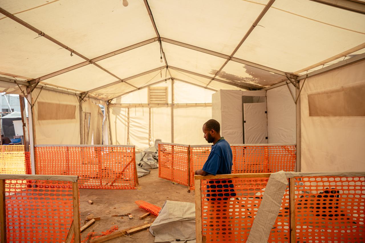 Workers and technicians begin infrastructure and equipment renewal works at a former Ebola treatment center in the Munigi area of Goma as preparations are underway to reopen the facility as part of preventive measures against the Ebola virus, May 24, 2026. (AA Photo)