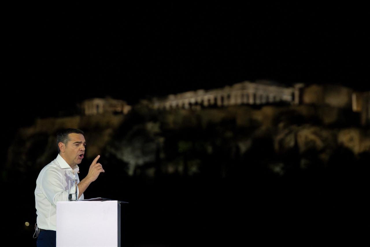 Greece’s former Prime Minister Alexis Tsipras gestures as he speaks during the presentation of his new political party ELAS (Hellenic Left Alignment), in Athens, Greece, May 26, 2026, ahead of next year's elections. (AFP Photo)