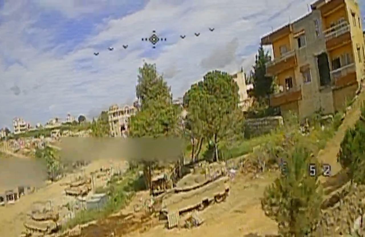 The photo shows an Israeli army military vehicles from Hezbollah's FPV drone's POV in southern Lebanon at an unspecified location and time. (Photo via Telegram)