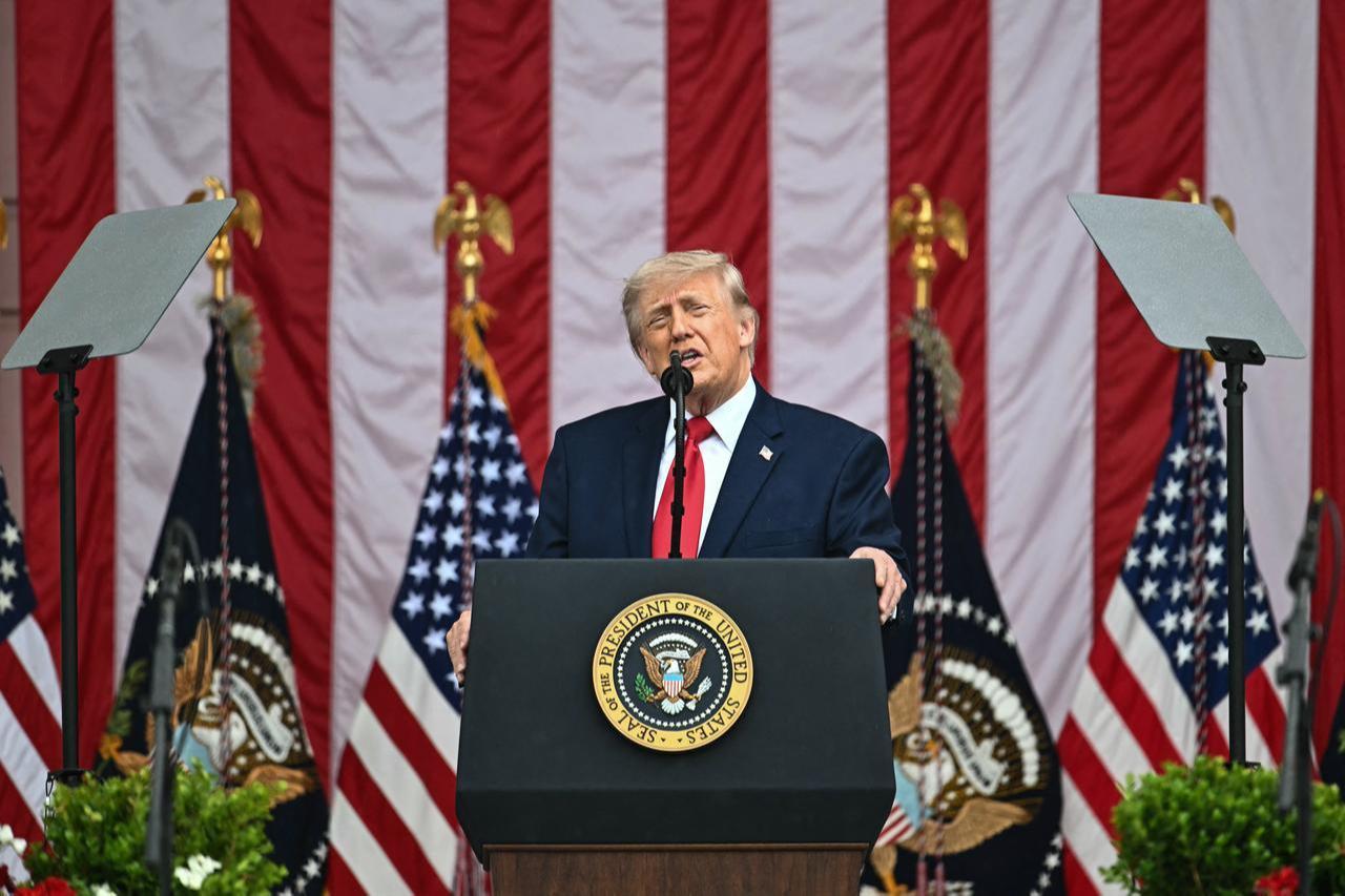 US President Donald Trump speaks during the National Memorial Day Observance at the Memorial Amphitheater in Arlington National Cemetery in Arlington, Virginia, May 25, 2026. (AFP Photo)