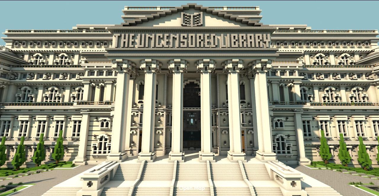 The Uncensored Library is shown in Minecraft on the project’s website (Screenshot via The Uncensored Library)