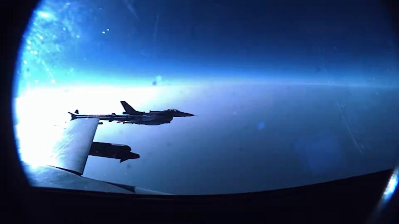 Turkish Air Force Command's F-16 fighter jets carrying Bozdogan within visual range air-to-air missile during tests at an unspecified location and time. (Photo via screengrab from video on X/@mfatihkacir)