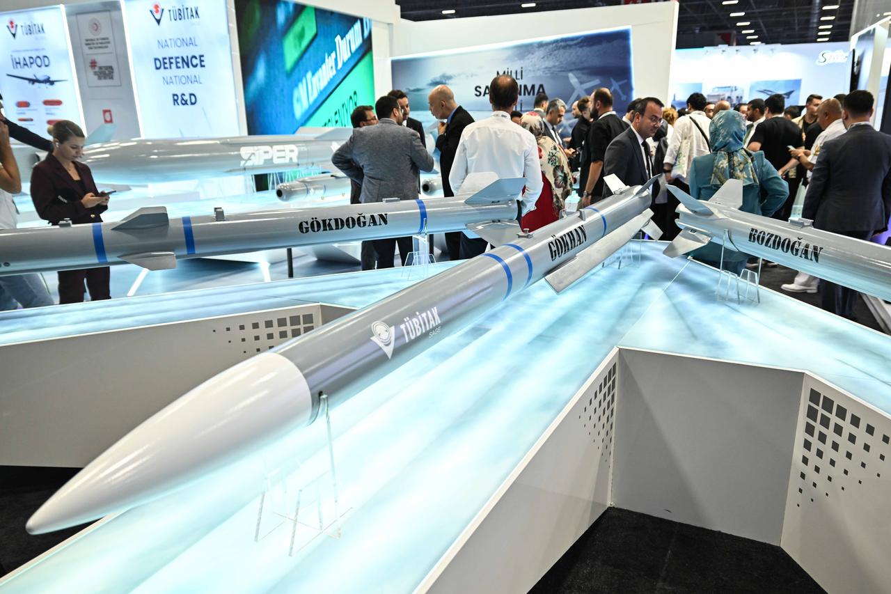 TUBITAK SAGE's Gokhan, Gokdogan, and Bozdogan missiles are displayed during the 17th International Defense Industry Fair (IDEF 2025) in Istanbul, Türkiye, on July 24, 2025. (AA Photo)