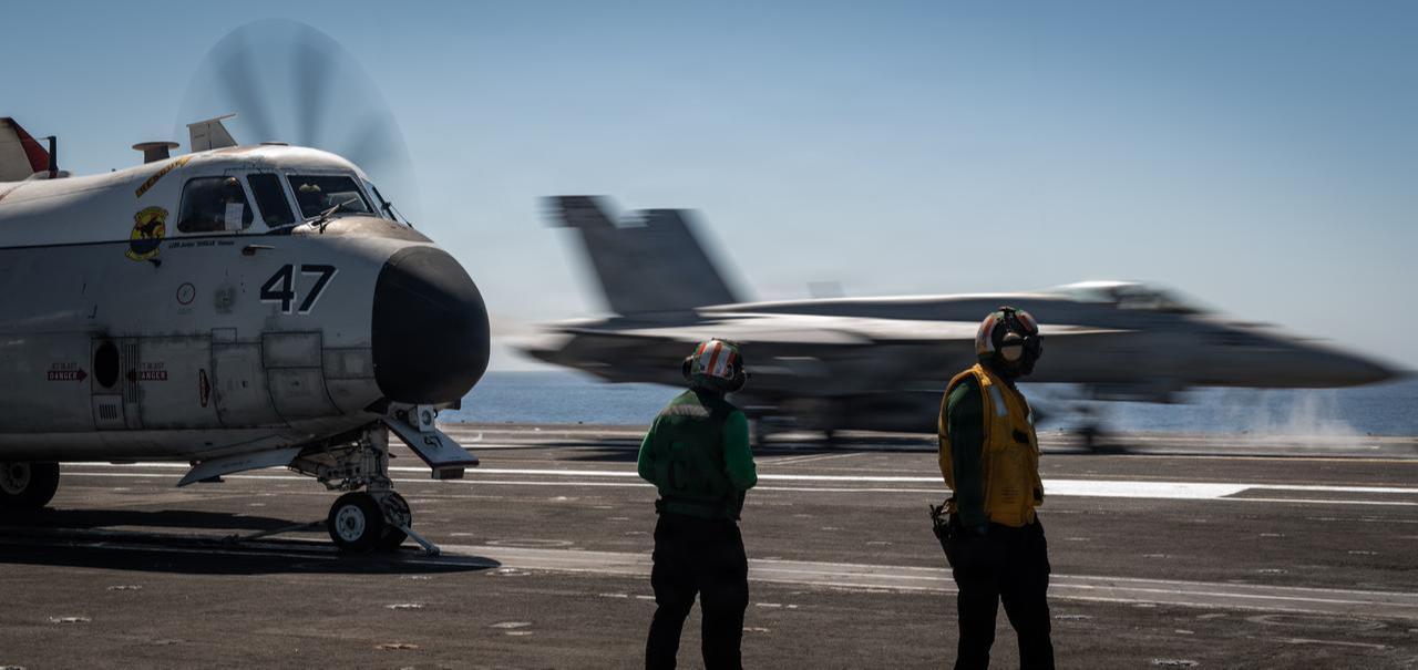 An F/A-18E Super Hornet launches from the flight deck of Nimitz-class aircraft carrier USS Nimitz (CVN 68) during flight operations in the Pacific Ocean, March 19, 2026. (Photo via U.S. Navy)