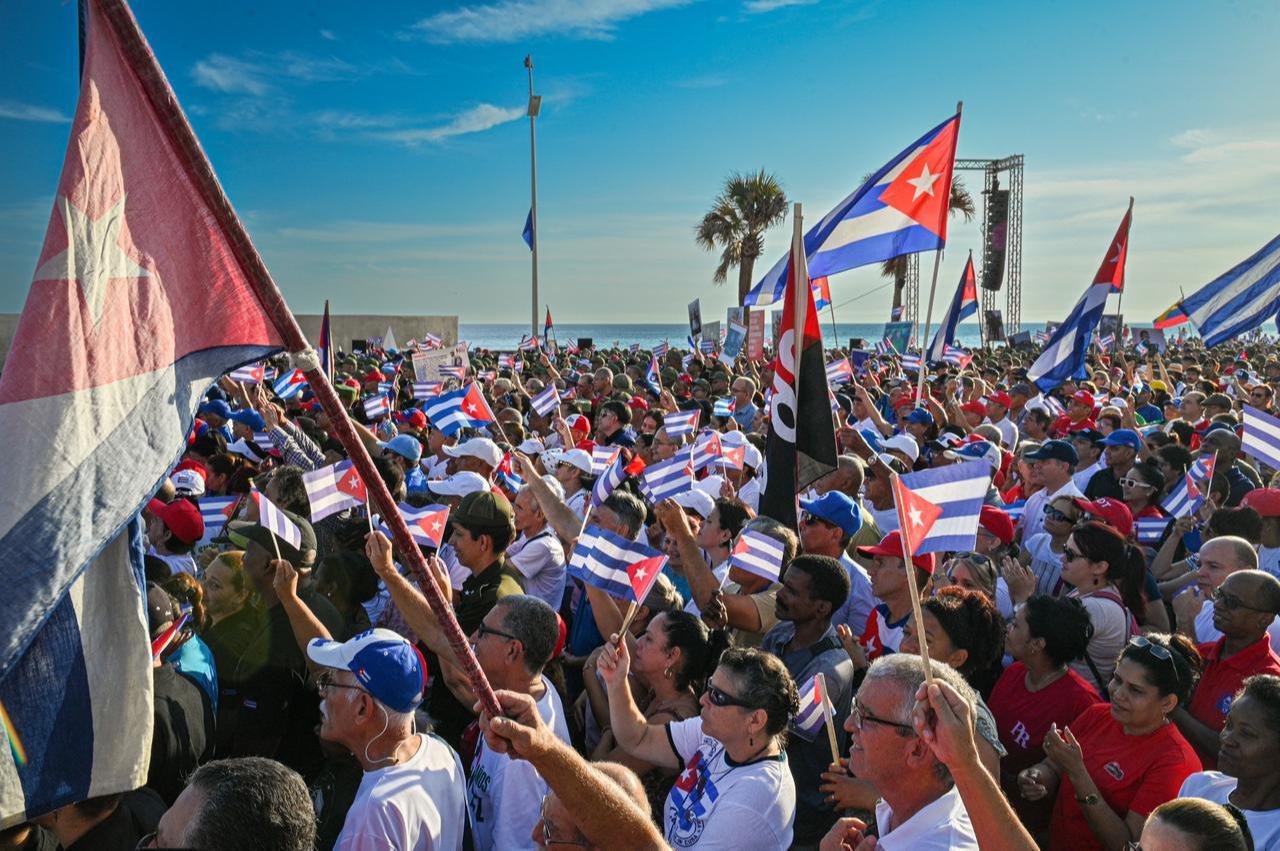 People attend a rally in support of former Cuban president Raul Castro, 94, who has been indicted by a US court, outside the US Embassy in Havana on May 22, 2026. (AFP Photo)