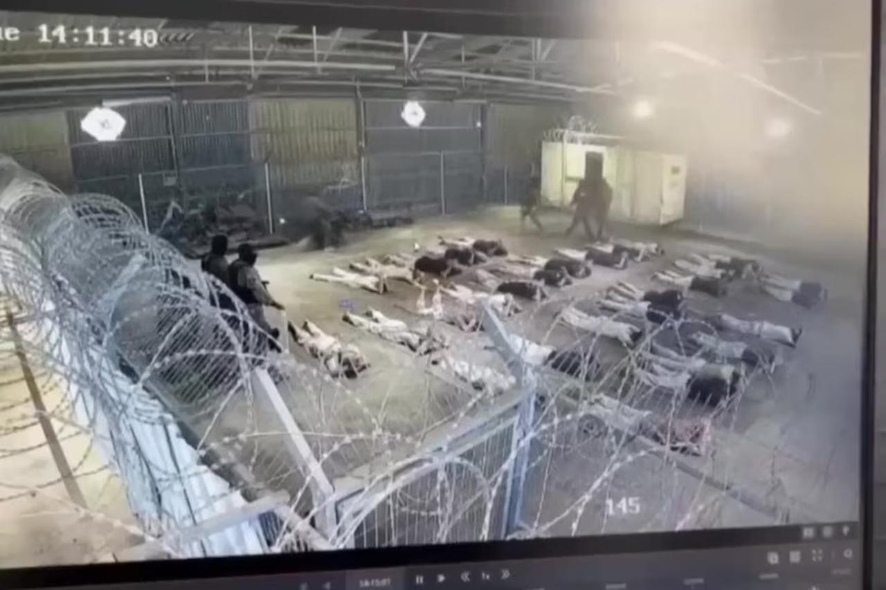 A screenshot from the video that appears to show sexual assault of a Palestinian prisoner at Sde Teiman prison in Israel, as it aired on Israel’s Channel 12. (Photo via Channel 12)