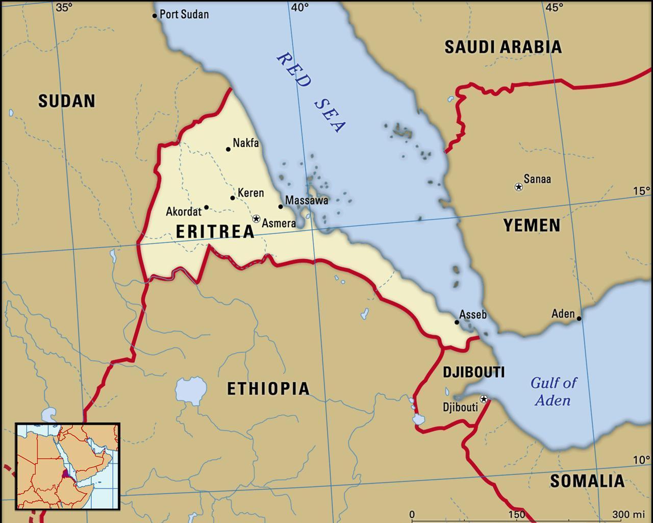 The map shows Eritrea, located in the Horn of Africa.