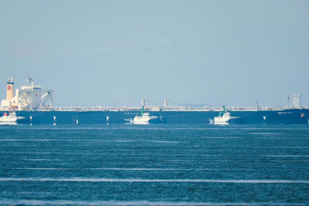 A crude oil tanker sails through Ise Bay near Chita City in Aichi Prefecture on May 25, 2026, after becoming the first crude tanker bound for Japan to transit the Strait of Hormuz since the Iran war began. (AFP Photo)