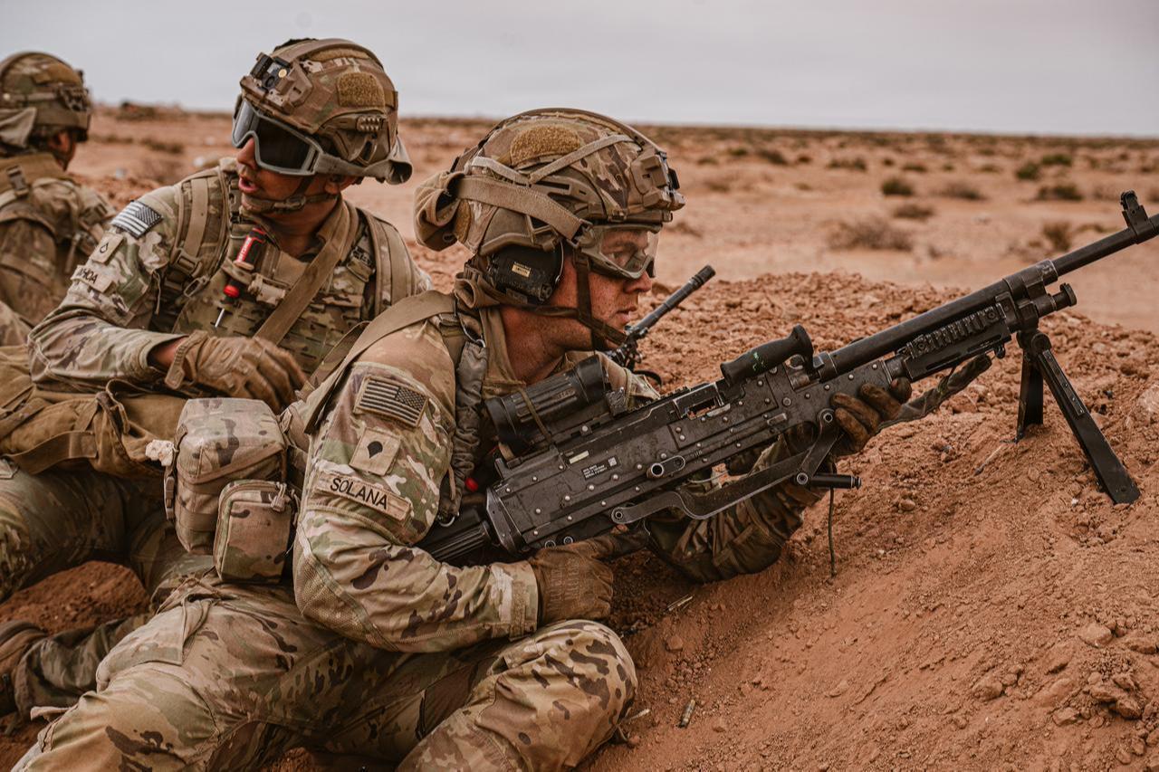 U.S. Soldiers prepare to move down range during an African Lion 26 combined arms live-fire exercise at Cap Draa, Tan-Tan, Morocco, April 26, 2026. (Photo via U.S. Army)