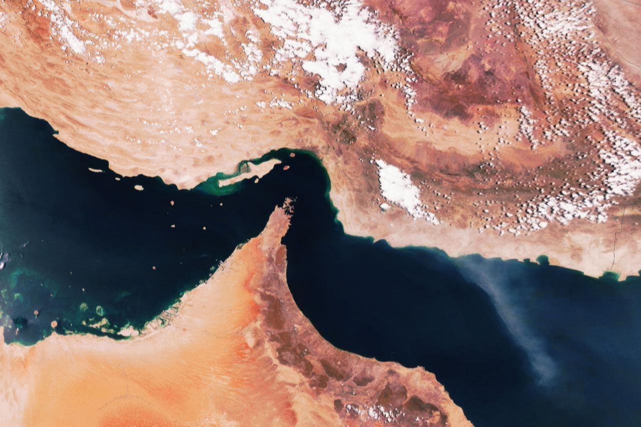 Satellite view of the Persian Gulf and Gulf of Oman, connected by the Strait of Hormuz. (Adobe Stock Photo)