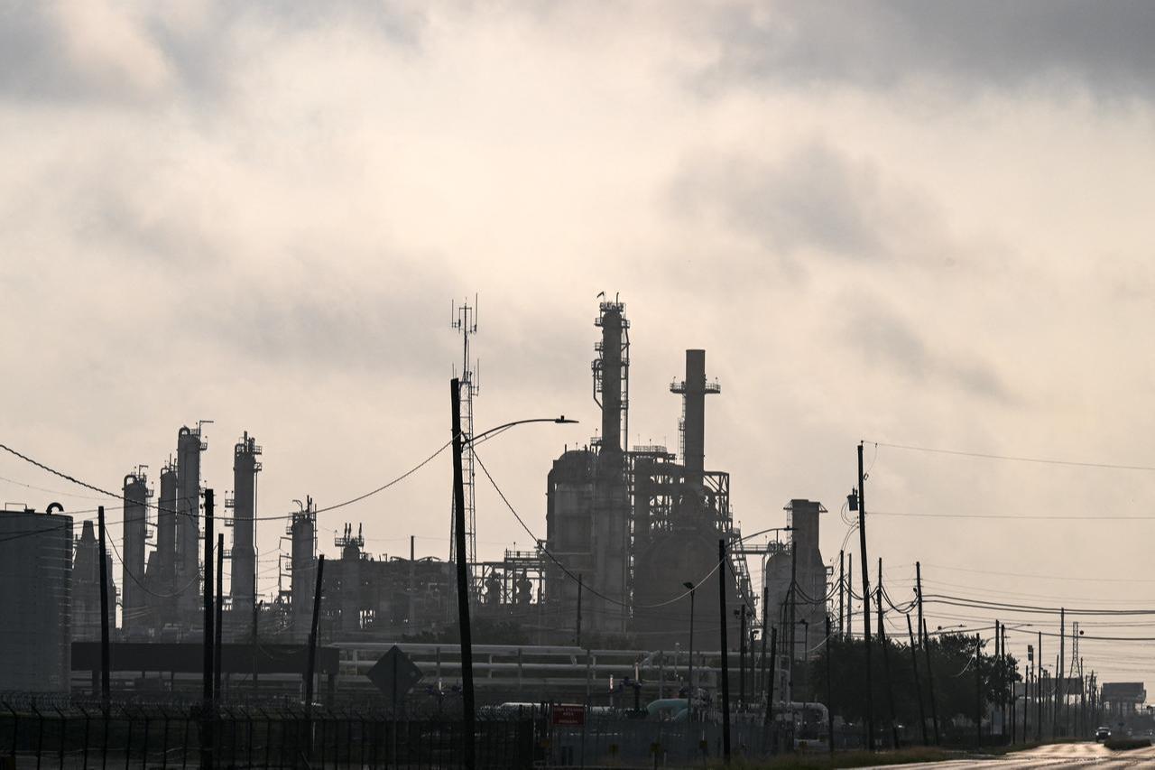 This photo shows a view of LyondellBasell refinery near the Houston Ship Channel, part of the Port of Houston, on April 29, 2026. (AFP Photo)