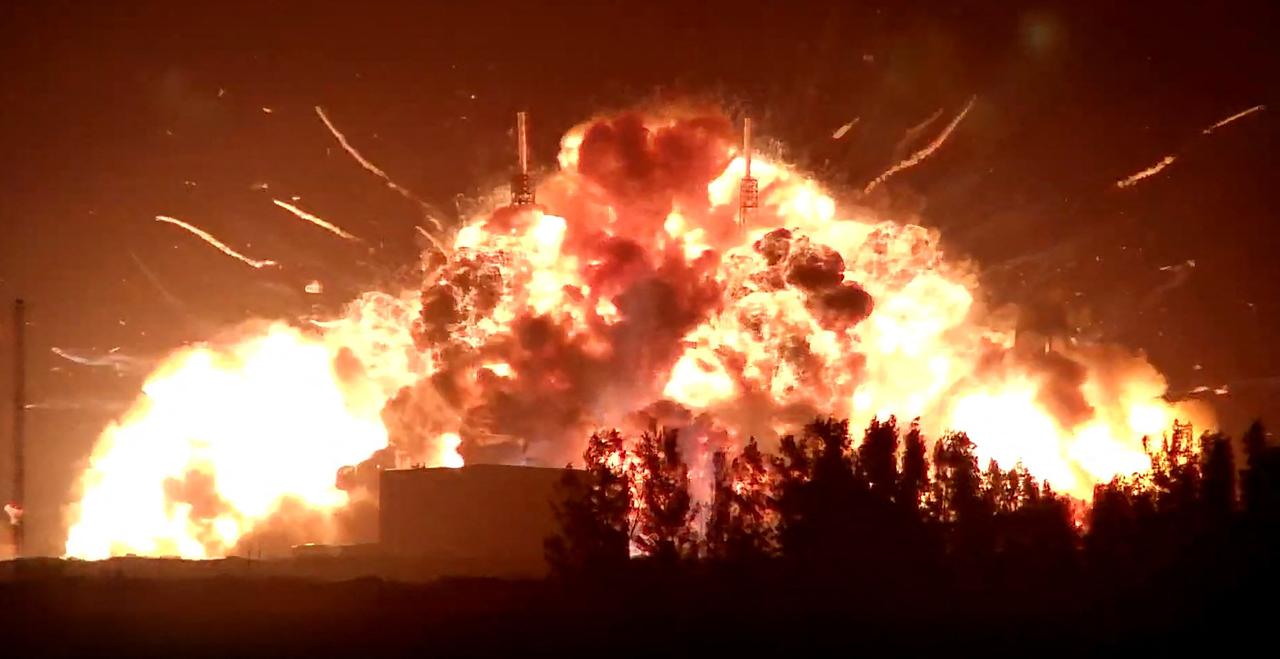 This screen grab shows fire as the uncrewed Blue Origin's New Glenn rocket explodes during a test on a launchpad at Cape Canaveral Space Force Station in Cape Canaveral, Florida, May 28, 2026. (Photo via NASASpaceflight.com/AFP)
