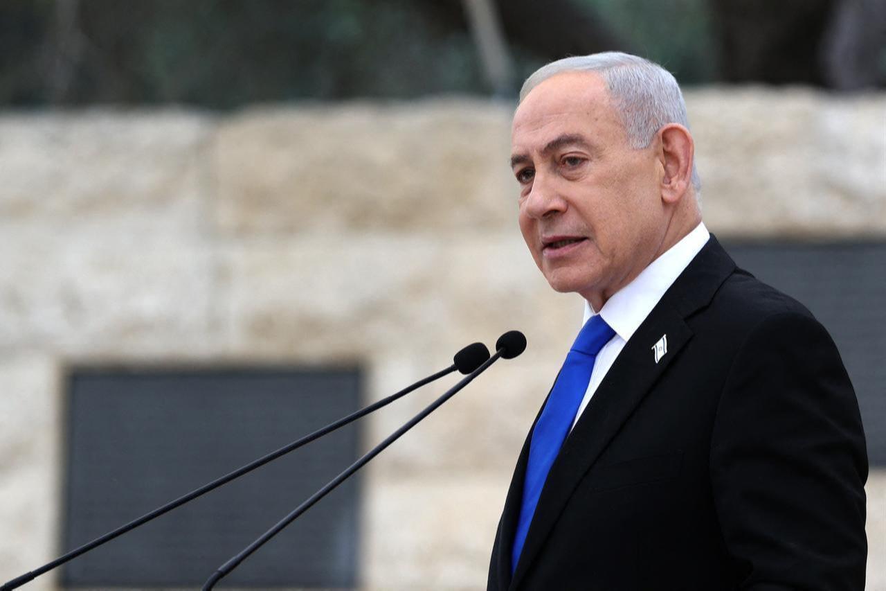 Israel’s Prime Minister Benjamin Netanyahu speaks during a ceremony at the Military Cemetery on Mount Herzl in Jerusalem on April 21, 2026. (AFP Photo)