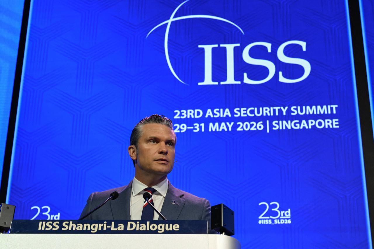 US Secretary of Defense Pete Hegseth speaks during the 23rd Shangri-La Dialogue summit in Singapore on May 30, 2026. (AFP Photo)