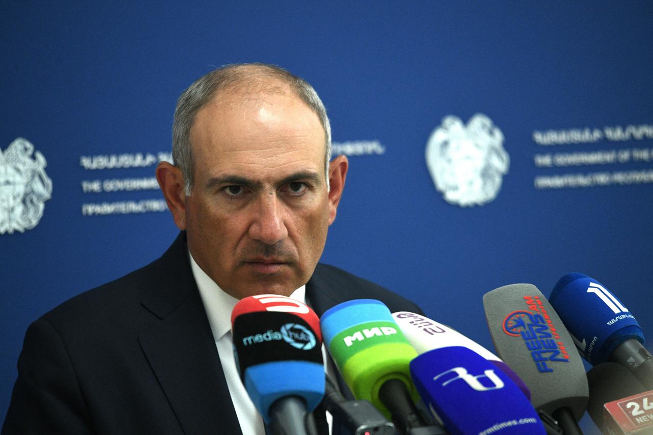Armenia's Prime Minister Nikol Pashinyan delivers a speech during a press conference for Armenia's Republic Day in Yerevan on May 28, 2026. (AFP Photo)