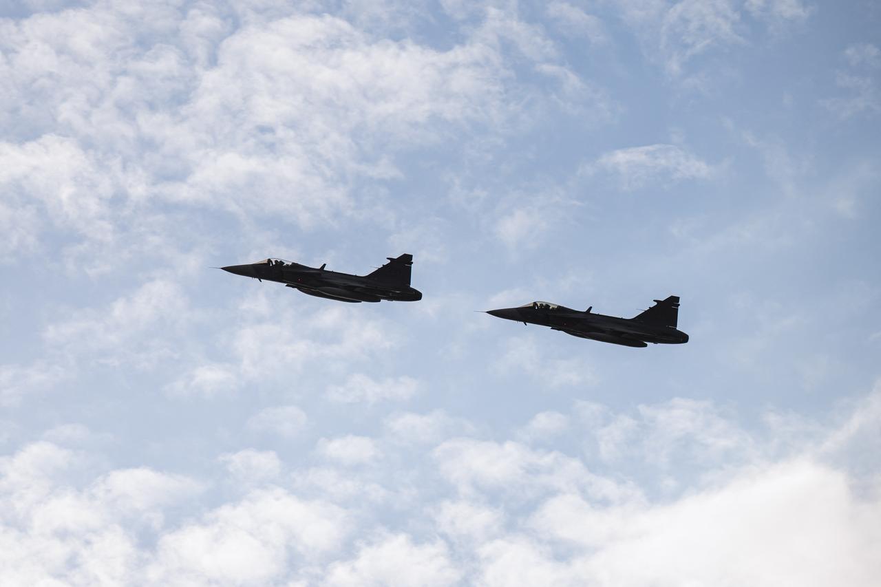 Swedish Air Force Saab Gripen fighter jets fly over Helsingborg, Sweden, on May 21, 2026, during the Meeting of NATO Ministers of Foreign Affairs taking place on May 21-22. (AFP Photo)