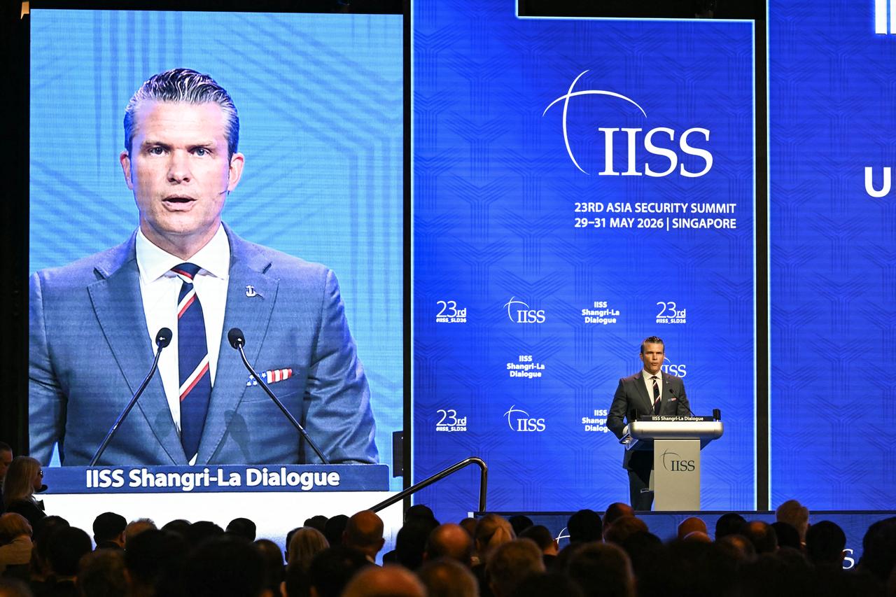 US Secretary of Defense Pete Hegseth speaks during the 23rd Shangri-La Dialogue summit in Singapore on May 30, 2026. (AFP Photo)