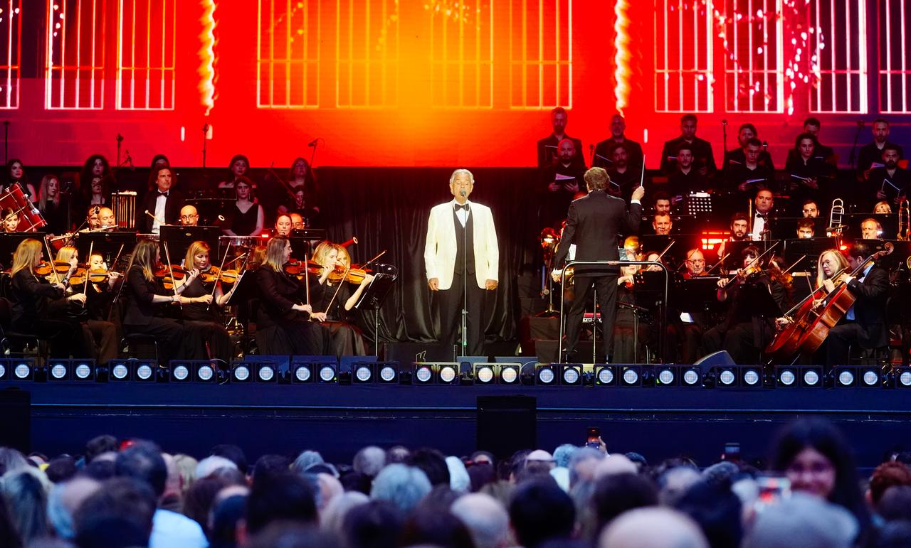 Italian tenor Andrea Bocelli performs during a concert marking the 30th anniversary of his album “Romanza” at Tupras Stadium in Istanbul, Türkiye, May 30, 2026. (AA Photo)