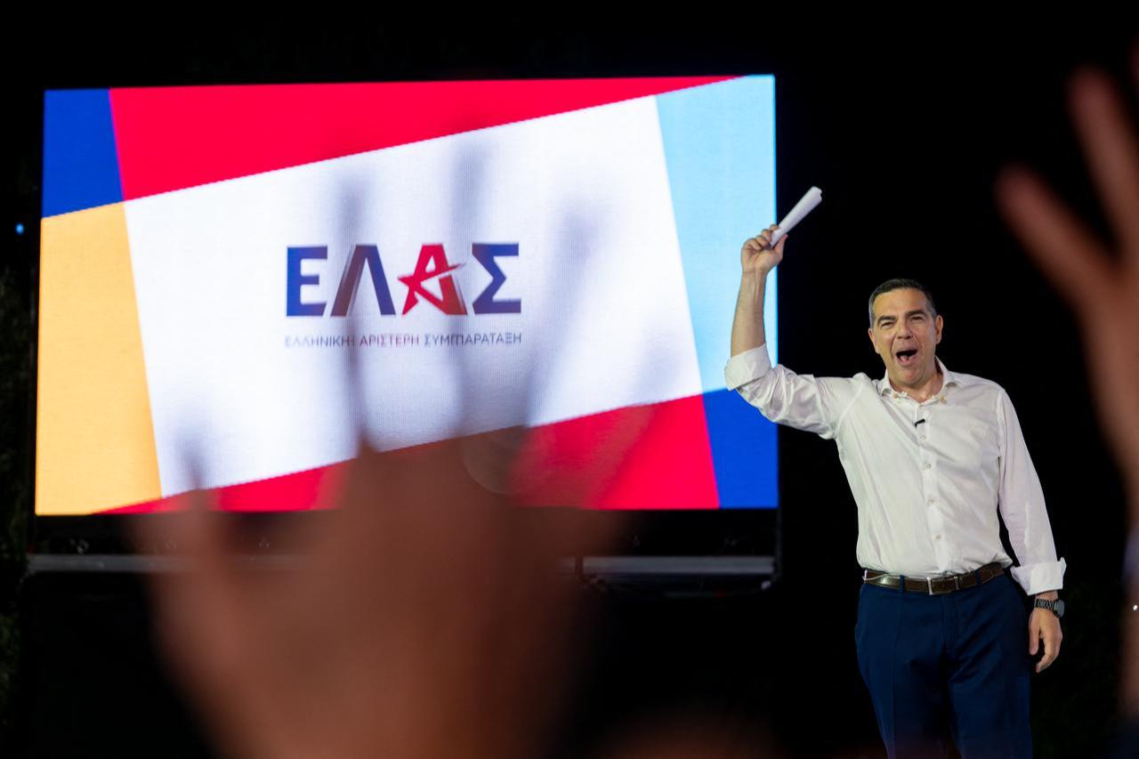 Greece’s former Prime Minister Alexis Tsipras gestures during the presentation of his new political party ELAS (Hellenic Left Alignment), in Athens, Greece, May 26, 2026, ahead of next year's elections. (AFP Photo)