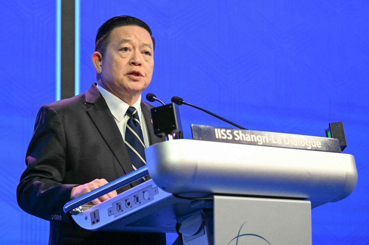 Association of Southeast Asian Nations (ASEAN) Secretary General Kao Kim Hourn speaks during a plenary session of the 23rd Shangri-La Dialogue summit in Singapore, May 30, 2026. (AFP Photo)