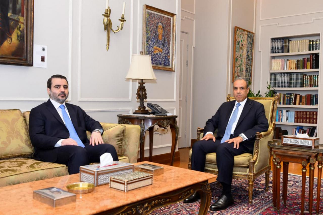 A handout picture released by Egypt’s Foreign Ministry on May 3, 2026 shows Egyptian Foreign Minister Badr Abdelaty, meeting with his Syrian counterpart Asaad Al-Shaibani in the new administrative capital of Cairo. (AFP photo)