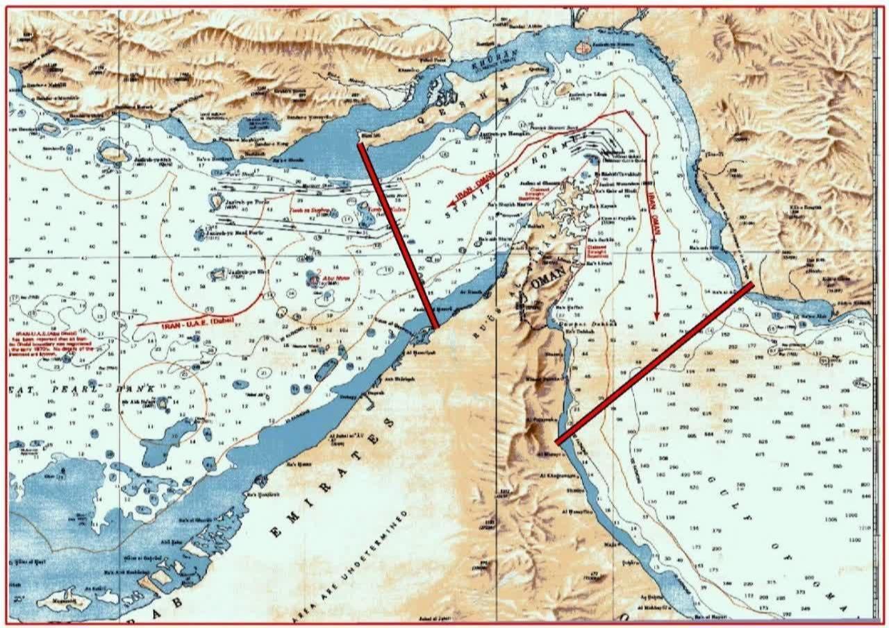 The map shows the area of control published by Iran's Islamic Revolutionary Guard Corps (IRGC) Navy in the Strait of Hormuz on May 4, 2026. (Photo via Telegram)