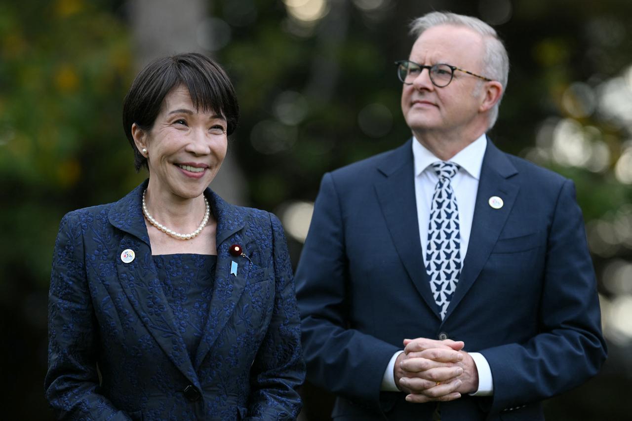 Japan's Prime Minister Sanae Takaichi (L) and Australia's Prime Minister Anthony Albanese visit the Canberra Nara Peace Park in Canberra, Australia, May 4, 2026. (AFP Photo)