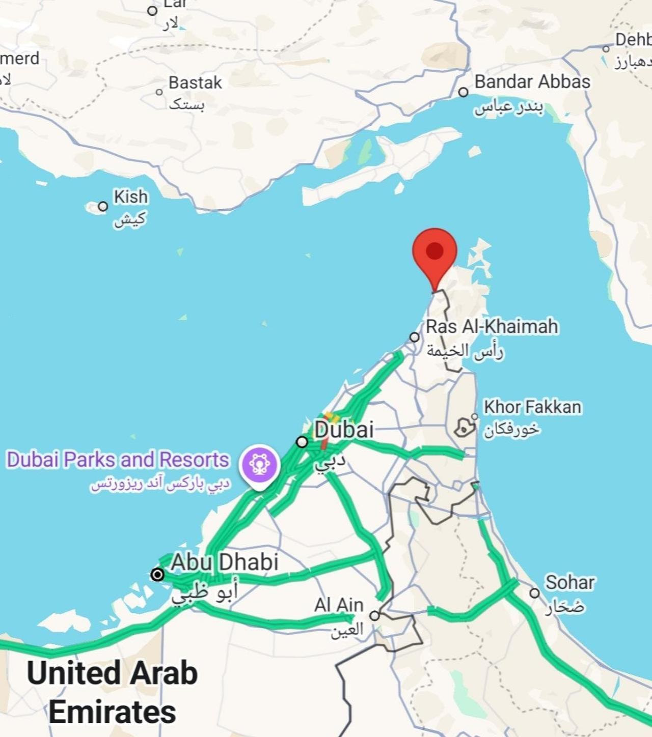 Map shows the location of the attack in the Tebat area of the State of Bukha in northern Oman near the UAE border. (Image via X)