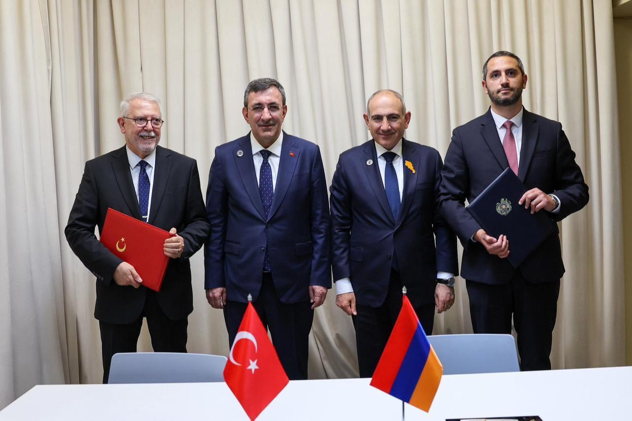 Turkish Vice President Cevdet Yilmaz and Armenian Prime Minister Nikol Pashinyan meet on the sidelines of the eighth European Political Community summit in Yerevan, May 4, 2026. (Photo via X/@_cevdetyilmaz)