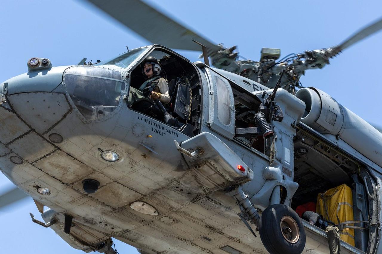 U.S. Navy MH-60 Sea Hawk helicopters are supporting Project Freedom in and near the Strait of Hormuz. (Photo via X/@CENTCOM)
