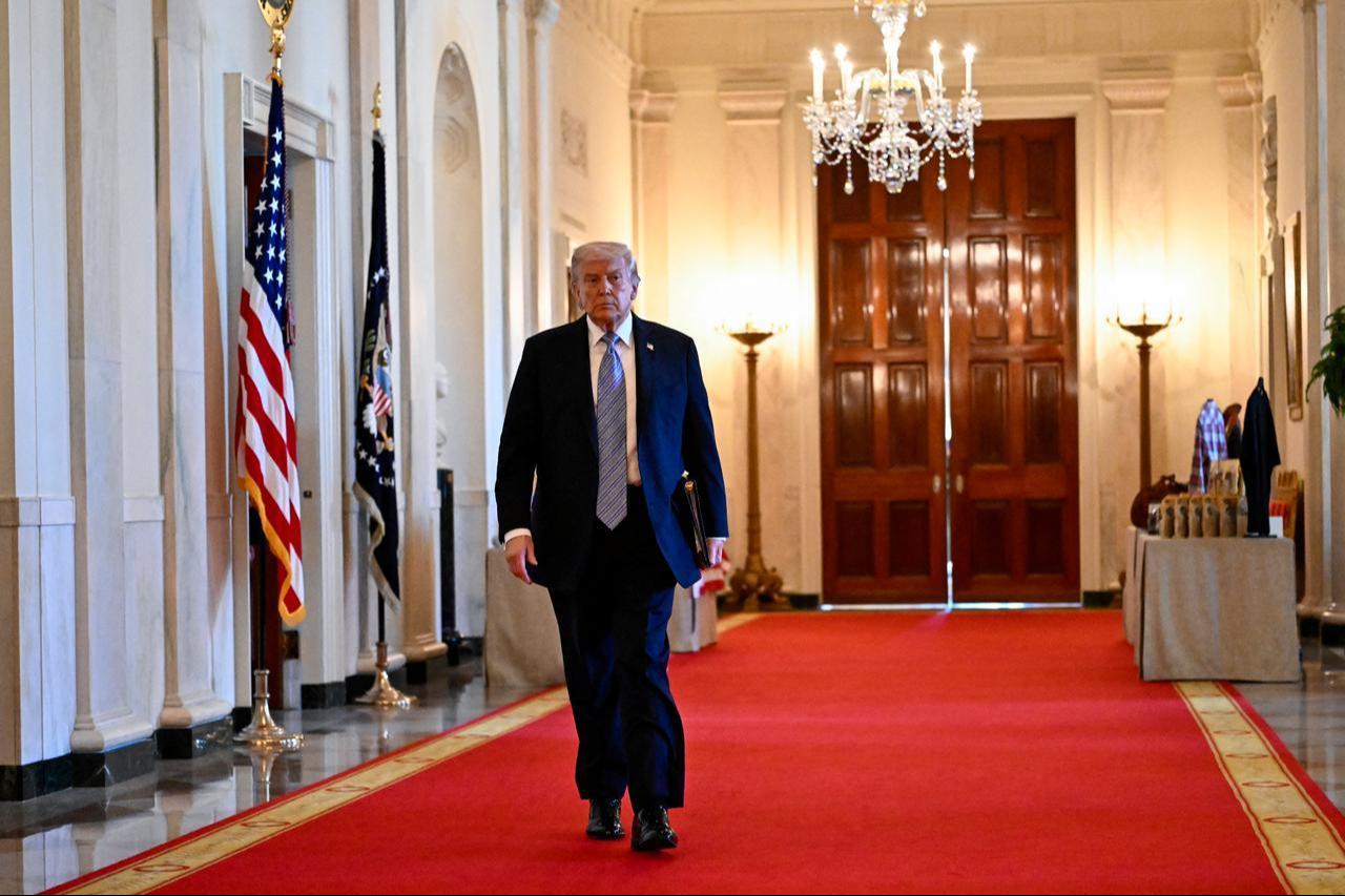 US President Donald Trump leaves after participating in a Small Business Summit in the East Room of the White House in Washington, DC, May 4, 2026. (AFP Photo)