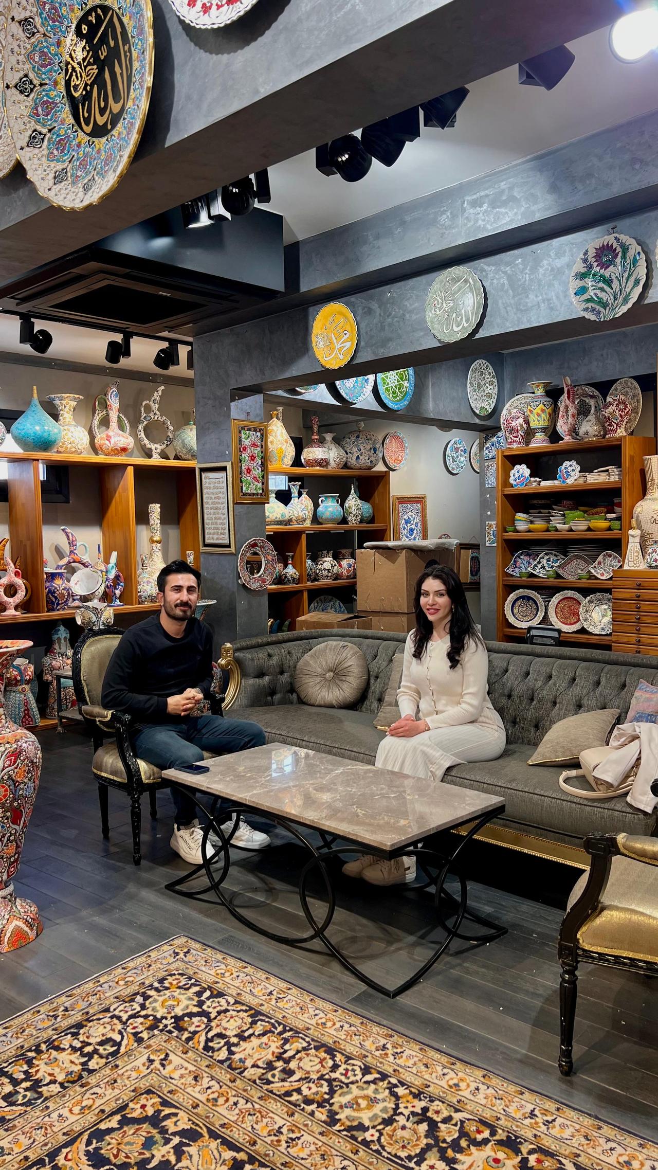 During a visit to Istanbullamps, a conversation with owner Burhan Bozbay about ceramics and mosaic lamps. (Photo by Türkiye Today)
