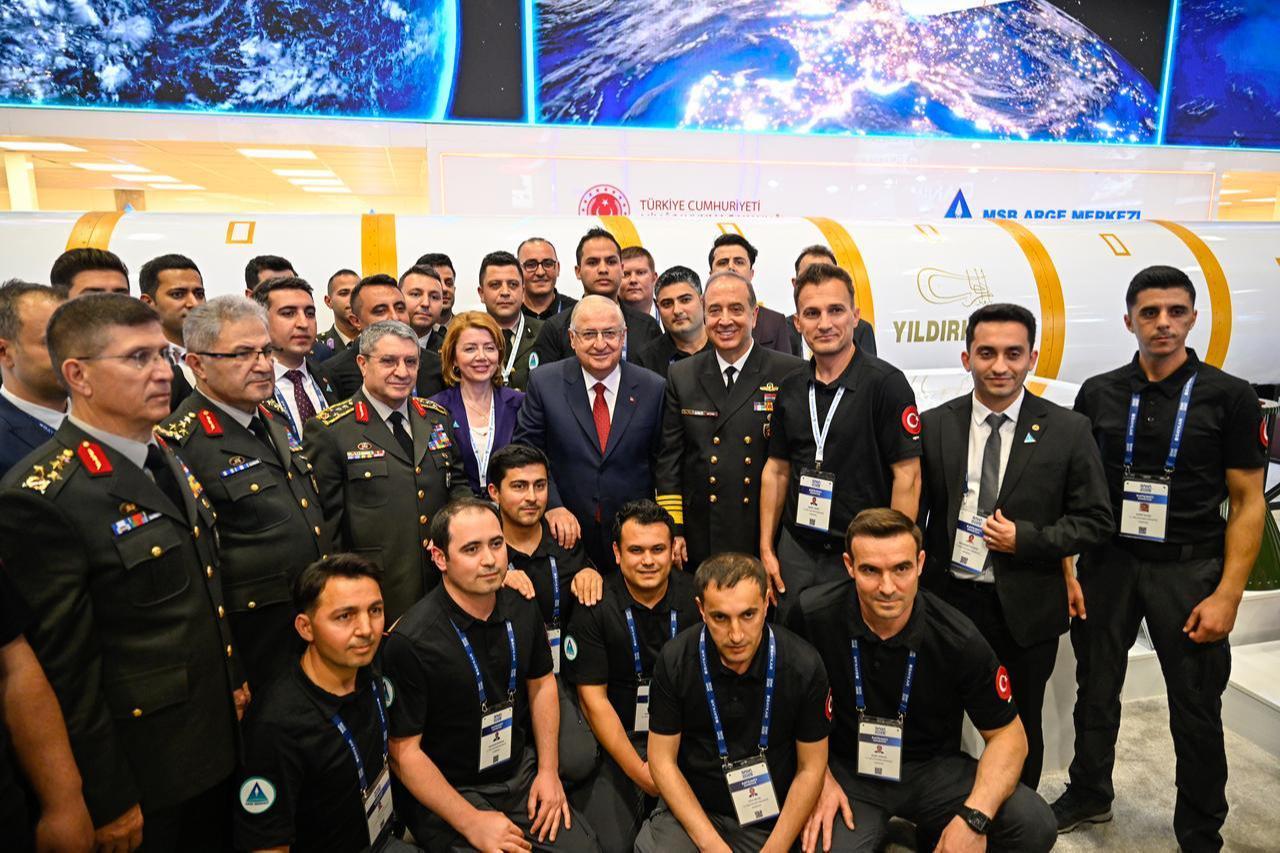 Turkish National Defense Minister Yasar Guler attends the introduction program for new products of the Ministry of National Defense R&D Center during the SAHA 2026 International Defense, Aerospace, and Space Industry Fair, May 5, 2026. (AA Photo)